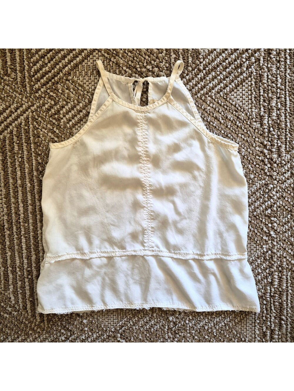 Cloth & Stone Boho Frayed Halter Peplum Tank Top White XS